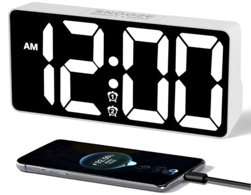 Alarm Clock for Bedroom with Night Light & Bold Digits - 7 in Digital Clock with Dual Alarms & USB Charger Ports - White Deal
