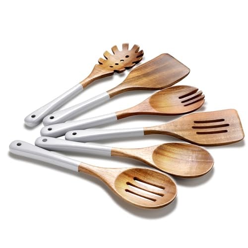 Rosos Natural Acacia Wooden Cooking Spoon Utensils Set 6-Piece Deal