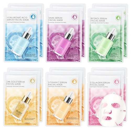 12 Pack of Hydrating & Nourishing Facial Masks for All Skin Types