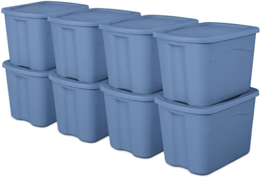 Sterilite 18 Gal Large Plastic Storage Bin with Snap-On Lid, Light Blue, 8-Pack Deal