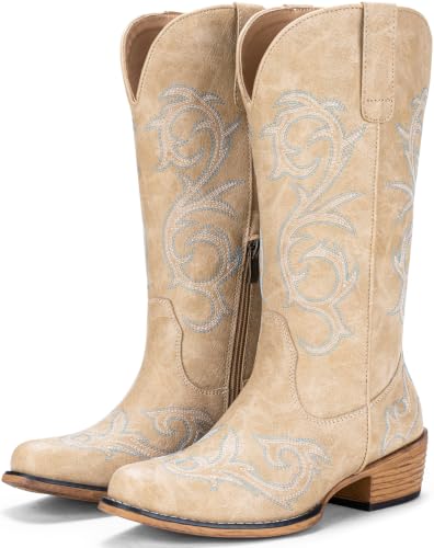 Embroidered Mid Calf Cowgirl Boot