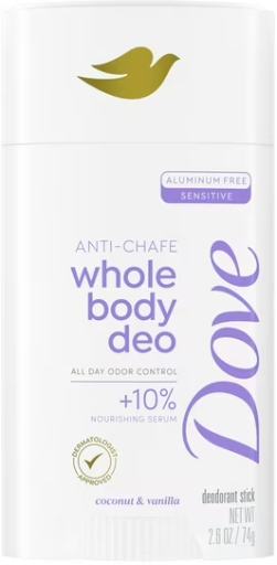 Dove Whole Body Deo Anti-Chafe Deodorant Stick for Women, Aluminum Free 2.6 oz