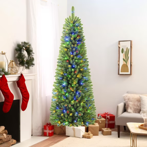 6.5' Pre-Lit Slim Christmas Tree with Remote Control and Timer