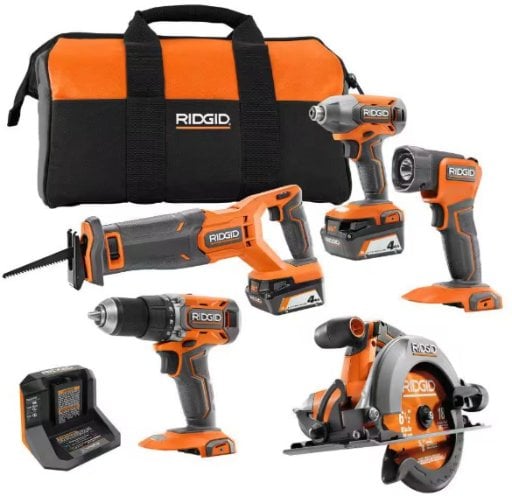 RIDGID 18V Cordless 5-Tool Combo Kit with (2) 4.0 Ah Batteries Deal