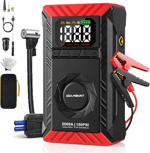 SEAMOUNT 2000A Jump Starter with Air Compressor Combo Deal