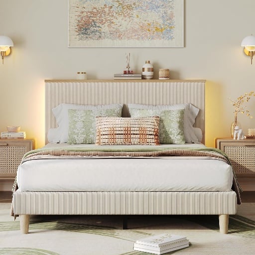 Bestier Queen Bed Frame with Adjustable Headboard & LED Lighting Deal
