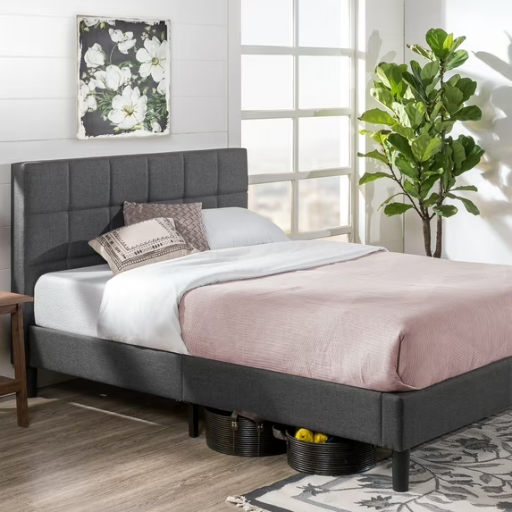 Zinus Lottie 43" Upholstered Platform Bed Frame Gray, King Deal