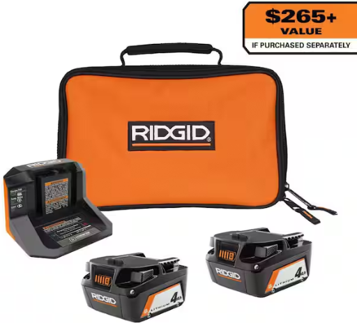 RIDGID 18V Lithium-Ion (2) 4.0 Ah Battery Starter Kit