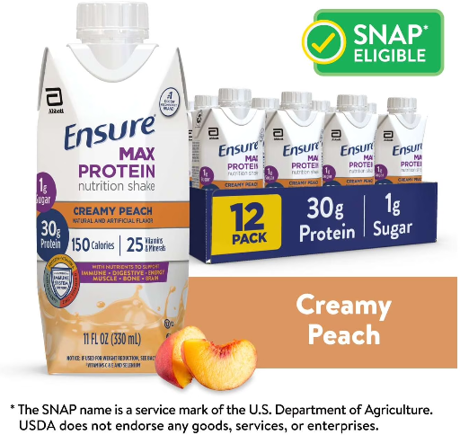 Ensure Max Protein Nutrition Shake, Creamy Peach, 11 fl oz, 12 Pack