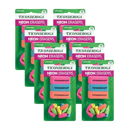 Ticonderoga Neon Erasers 8-Pack 15-Count (120 Total)