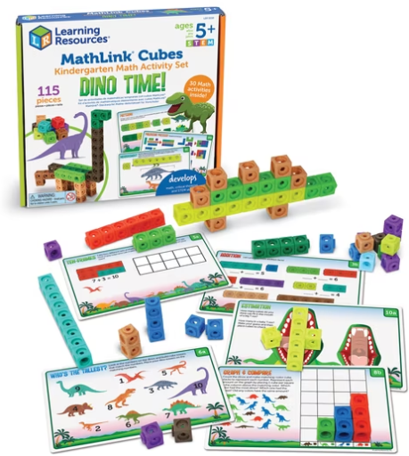 Learning Resources MathLink Cubes Kindergarten Math Activity Set Dino Time Counting Toy 115 Pieces Deal