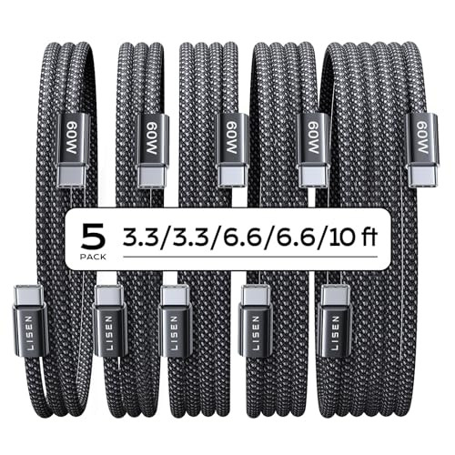 LISEN 5-Pack 60W USB-C Charging Cable Bundle