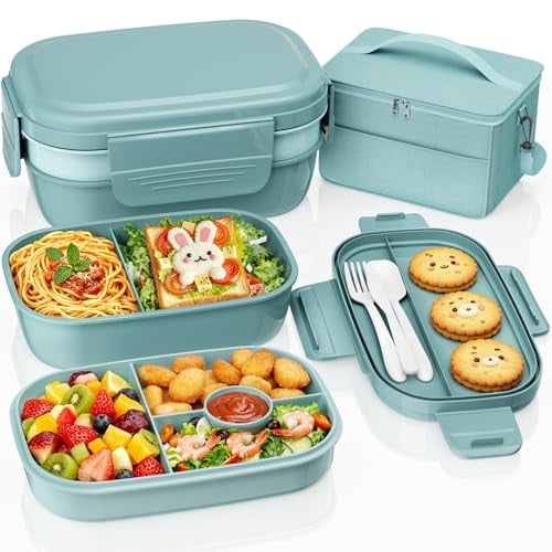 Time4Deal 3-Tier Bento Lunch Box Set w/ Built-in Utensils and Insulated Lunch Bag (Green) Deal