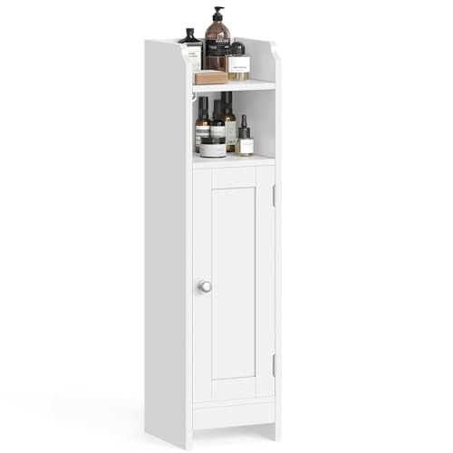 VASAGLE Small Storage Corner Floor Cabinet with Door, Cloud White