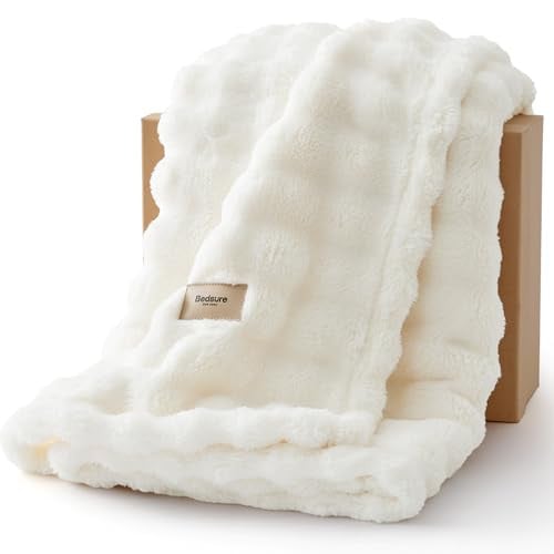 Bedsure 50" x 60" 3D Fleece Bubble Throw Blanket (Off White)