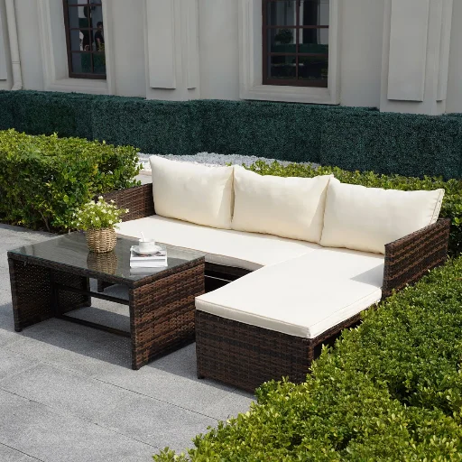 3 Piece Patio Conversation Sofa Seating Group With Cushions Deal