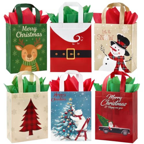 Christmas Gift Bags with Tissue Paper 24 Pack