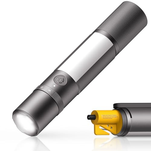 HOTO Emergency Rechargeable Flashlight w/ Glass Breaker & Seatbelt Cutter