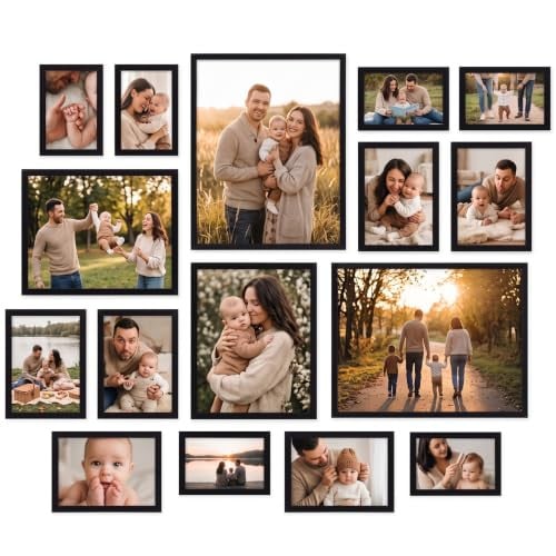 Giftgarden 16 Pack Black Picture Frames for Multi Sizes Photos