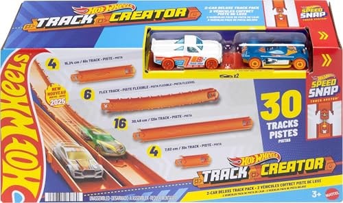 Hot Wheels Toy Car Track Set, Track Creator Deluxe Pack & 2 1:64 Scale Die-Cast Vehicles