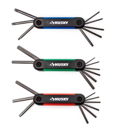 Husky Folding Hex Key Set (9-Piece SAE, 8-Piece MM, 8-Piece Torx)