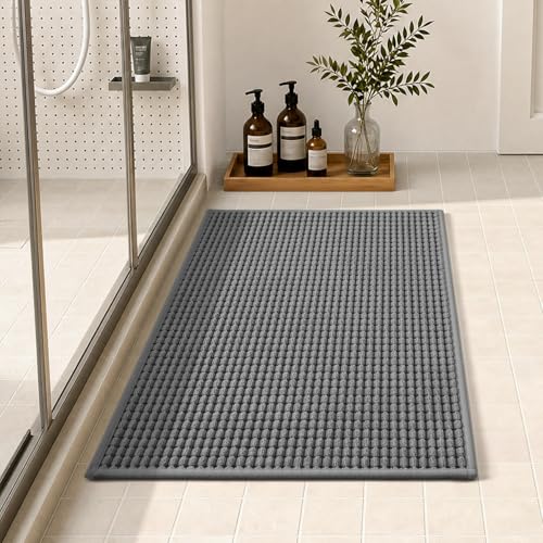 Tchdio Absorbent Non-Slip Bath Mat (Grey, 16" x 24")