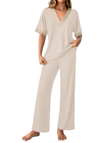 GKBK Women's 2-Piece 3/4 Sleeve V-Neck Pajama Lounge Set Deal