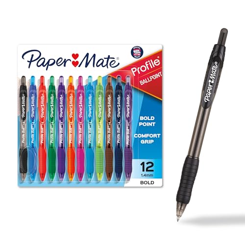 Paper Mate Profile Retractable Ballpoint Pens, Bold Point (1.4mm), Assorted Colors, 12 Count Deal