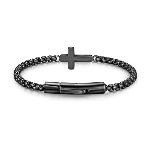 Christian Cross Link Chain Stainless Steel Bracelet with Bayonet Clasp