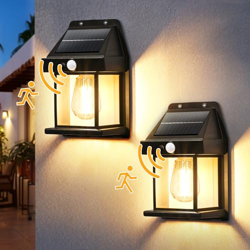 GIGALUMI Outdoor Solar Dusk to Dawn Motion Sensor Wall Lights 2-Pack