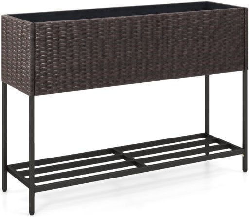 Costway Raised Wicker Garden Bed w/ Storage Shelf & Removable Liner (Black) Deal