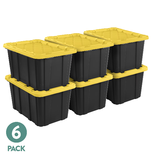 Sterilite Large 27 Gallon Black and Yellow Storage Bin 6-Pack