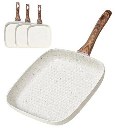 OLIXIS 3-Piece Non-Stick Skillet Set w/ Raised Grooves (White)