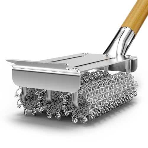 Bristle-Free Stainless Steel BBQ Grill Brush with Scraper