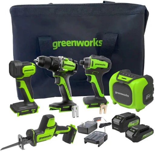 Greenworks Brushless 24V 5 Tool Combo Kit with 2Ah + 4Ah Batteries
