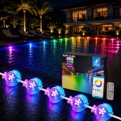 Pool Lights with Remote/App Control & 16M Colors & 44 Modes