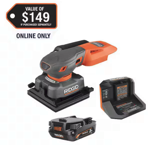 RIDGID 18V Brushless Cordless SubCompact 1/4 in. Sheet Sander Kit with 2 Ah MAX Output Battery and Charger