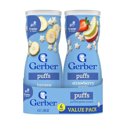 Gerber Baby Snacks Puffs Variety Pack, Banana & Strawberry Apple, 1.48 Ounce - 8-Pack