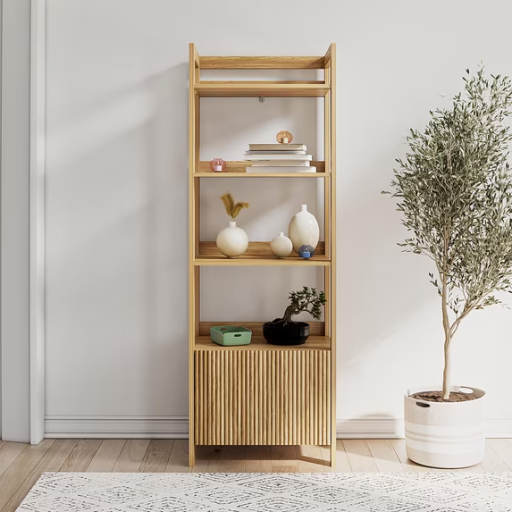 Mainstays 4-Shelf Reeded Bookcase with Drawer, Natural Teak Deal