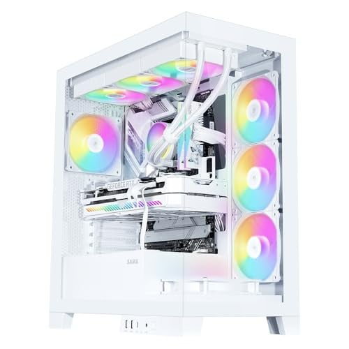 SAMA V50 White Mid Tower PC Case (4x ARGB Fans, 360mm Radiator Support, ATX Compatible)