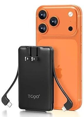 Portable Power Bank with Built in Cable and AC Plug