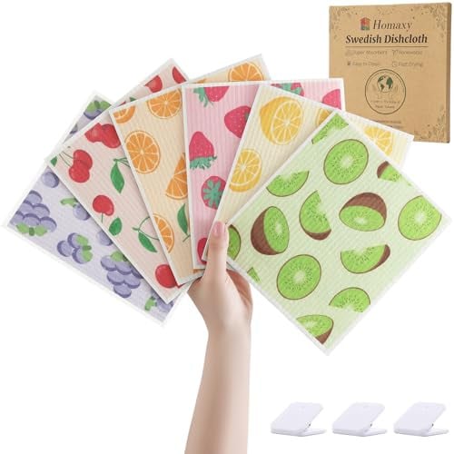 Homaxy Swedish Absorbent Cellulose Sponge Reusable Dishcloths (Fruit) 6-Pack Deal