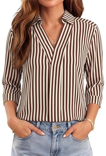 WIHOLL 3/4 Length Sleeve V Neck Tops - Many Colors  Deal