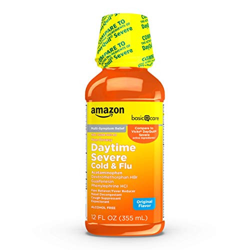 Amazon Basic Care Severe Daytime Cold and Flu Liquid Medicine 12 fl oz