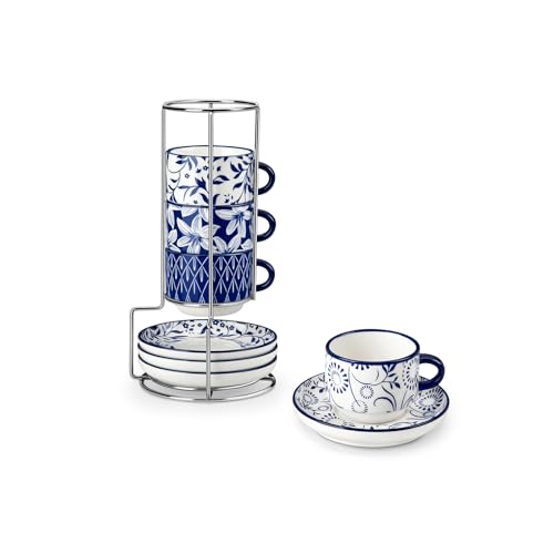 Vancasso Porcelain Stackable Cups & Saucers Set 4-Count 2.5-Oz Deal