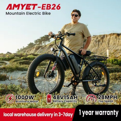 AMYET Electric Bike EB26 28mph Peak 1500W 720WH Ebike 26" Fat Tire