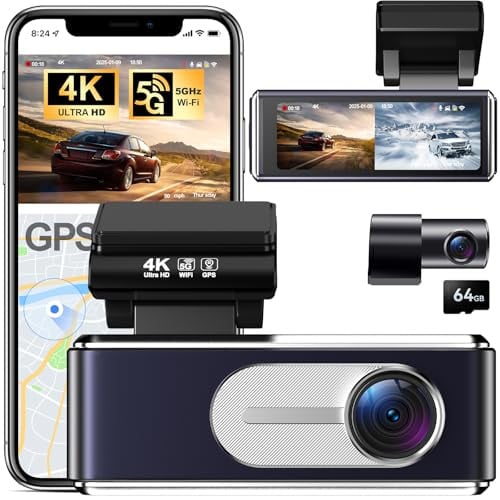4K Dash Cam Front and Rear with 64GB Card, Built in 5.8GHz WiFi & GPS Deal
