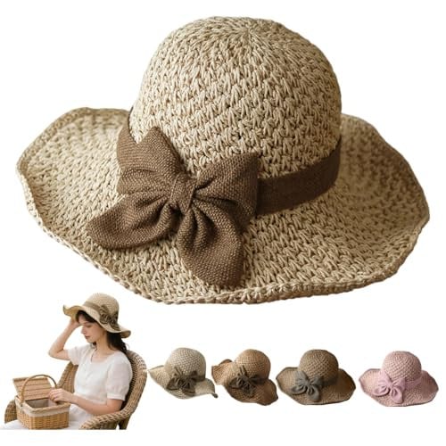 Women Wide Brim Straw Cap with Bow Tie Deal