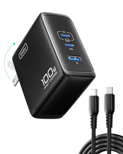 INIU 3-Port 100W USB-C GaN Wall Charger w/ Folding Plug