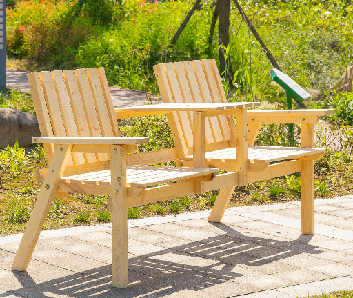 Outsunny Outdoor Loveseat Garden Bench Chair Table with Umbrella Hole Deal